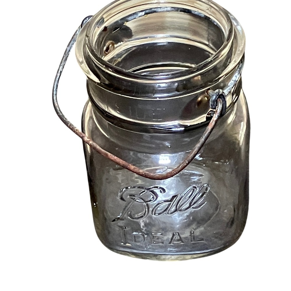 Ball Ideal Canning Jar Clear Glass Good Vintage Wire Bail Handle Embossed Logo